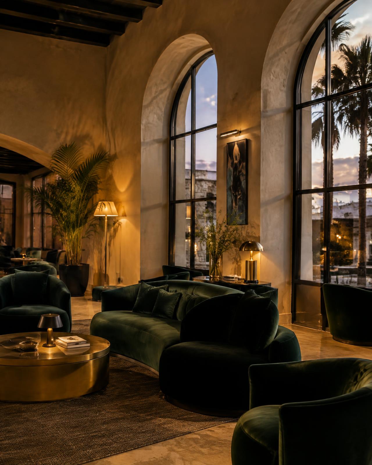 Contemporary hotel lounge with refined seating